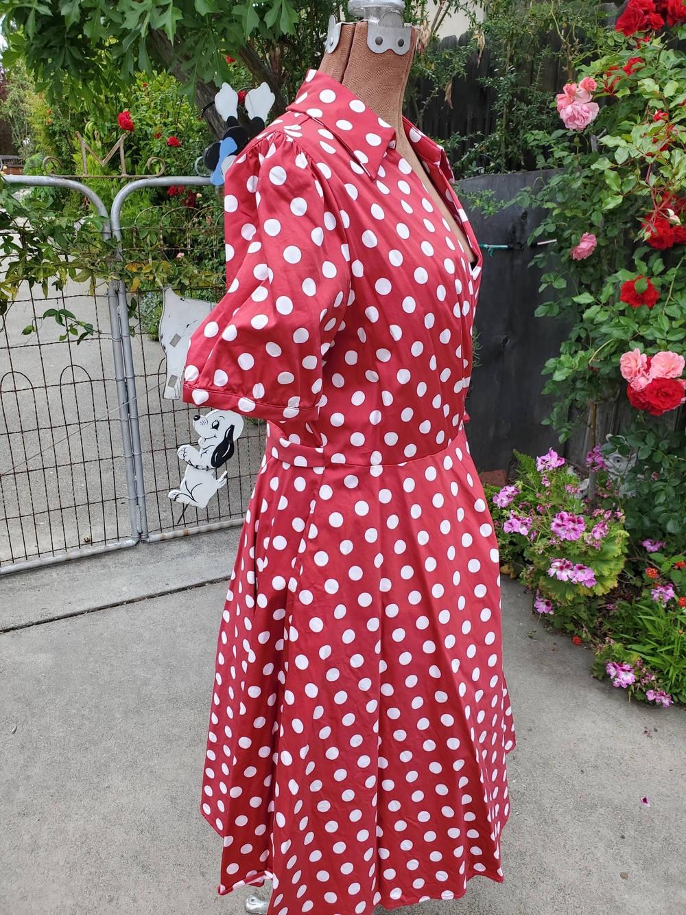 Kitten D'Amour Red Polka Dot Wrap Midi Dress with Short Puff Sleeves - Picture 6 of 7